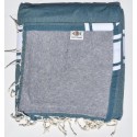 Fouta bleu canard doublée éponge grise