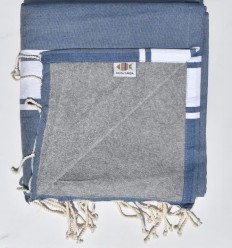 Fouta bleu guède doublée éponge grise 2