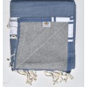Fouta bleu guède doublée éponge grise