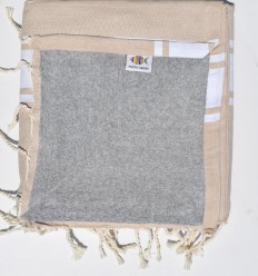 Fouta beige doublée éponge grise