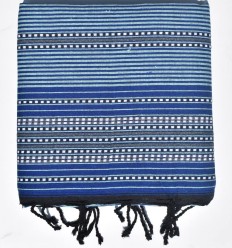Fouta bleue à rayures doublée éponge grise 2