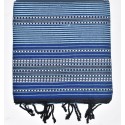 Fouta bleue à rayures doublée éponge grise