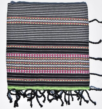 Fouta multicolore doublée éponge grise