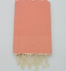 Fouta nid d'abeille unie rose pêche