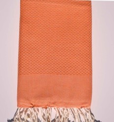 Fouta nid d'abeille unie orange