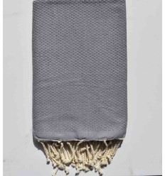 Fouta nid d'abeille unie gris moyen