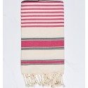 Fouta blanc crème, rose fuchsia et noir