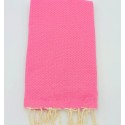 Fouta nid d'abeille unie rose fluo