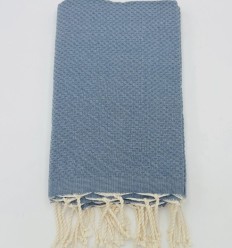 Fouta nid d'abeille unie bleu guède