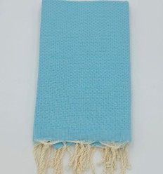 Fouta nid d'abeille unie bleu céleste