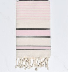 Fouta blanc crème, rose bébé et noir