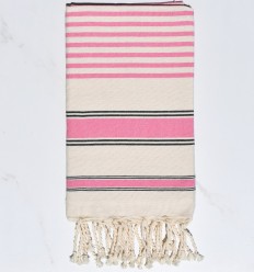 Fouta blanc crème, rose et noir