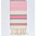 Fouta blanc crème, rose et noir