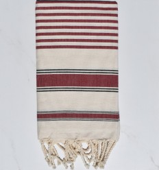 Fouta blanc crème, bordeaux et noir