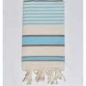 Fouta blanc crème, bleu céleste et noir