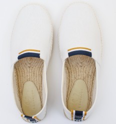 Espadrilles blanches avec bande bleu marine et jaune 2