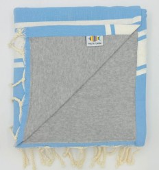 Fouta bleu doublée éponge gris 2