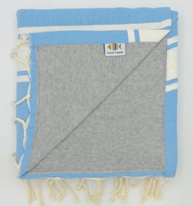 Fouta bleu doublée éponge gris