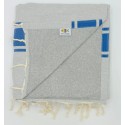 Fouta grise bandes bleues doublée éponge grise