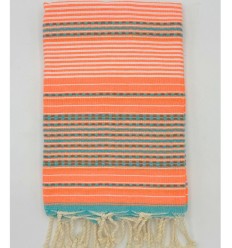 Fouta arabesque orange fluo avec rayures