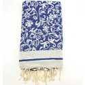 Fouta Victoria bleu - Fouta jacquard florale