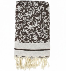 Fouta Jacquard Marron Motifs Floraux – Élégante & Absorbante 2