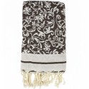 Fouta Jacquard Marron Motifs Floraux – Élégante & Absorbante