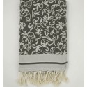 Fouta gris anthracite Chic – Motifs Floraux Jacquard Élégants