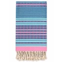 Jeté de canapé bleu azur et rose à bandes bleues