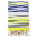 Jeté de canapé jaune fluo et bleu à rayures