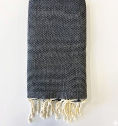 Fouta unie nid d'abeille bleu nuit