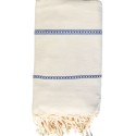 Ecru throw with blue stripes