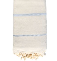 Jeté écru avec rayures bleu clair
