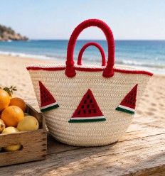 Panier artisanal brodé - Motif pastèque 2