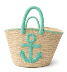 Panier artisanal motif ancre turquoise