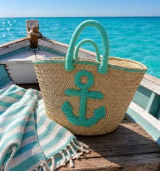 Panier artisanal motif ancre turquoise 2