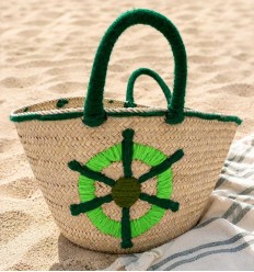 Panier artisanal motif marin vert 2