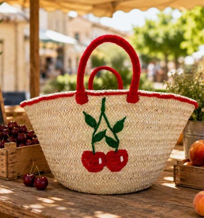 Panier artisanal motif cerises