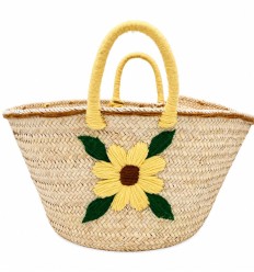 Panier artisanal motif fleur jaune