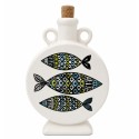 Flacon en céramique artisanal fait main, décoré avec des motifs poissons
