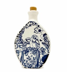 Flacon céramique artisanal avec motifs oiseaux