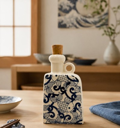Flacon artisanal en céramique avec motifs marins
