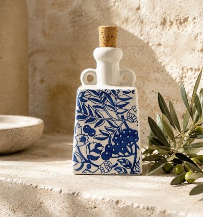 Flacon artisanal en céramique, motifs végétal