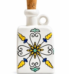 Flacon en céramique, motifs floral jaune et bleu