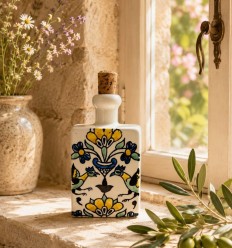 Flacon en céramique, motifs floral jaune et bleu 2