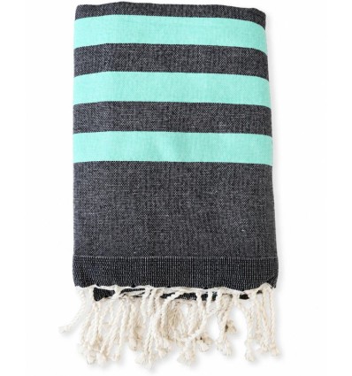 Fouta cinza antracite às riscas com felpo