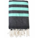 Toalla fouta gris antracita y verde agua a rayas con rizo