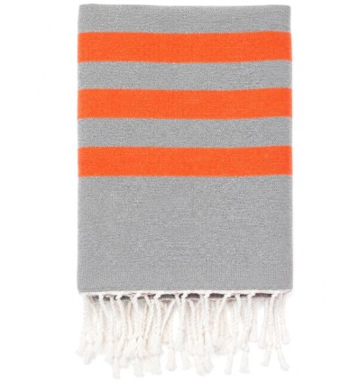 Fouta grise rayée orange doublée éponge