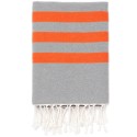 Fouta grise rayée orange doublée éponge
