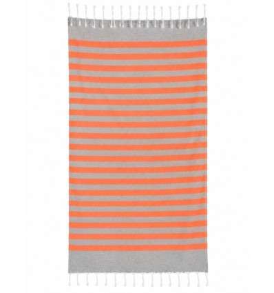 Fouta grise rayée orange doublée éponge